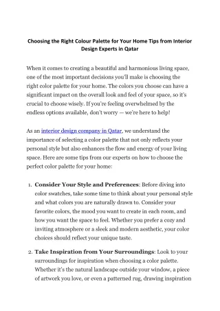 choosing the right colour palette for your home