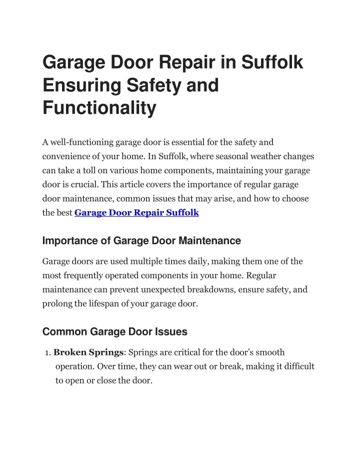 garage door repair in suffolk ensuring safety and functionality