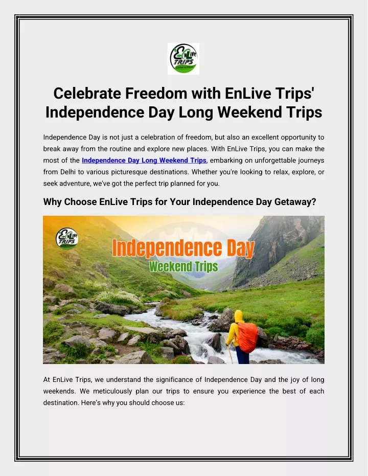 celebrate freedom with enlive trips independence