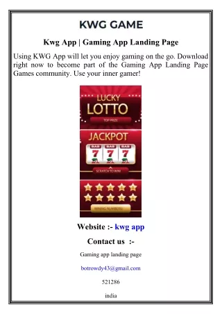 kwg app gaming app landing page