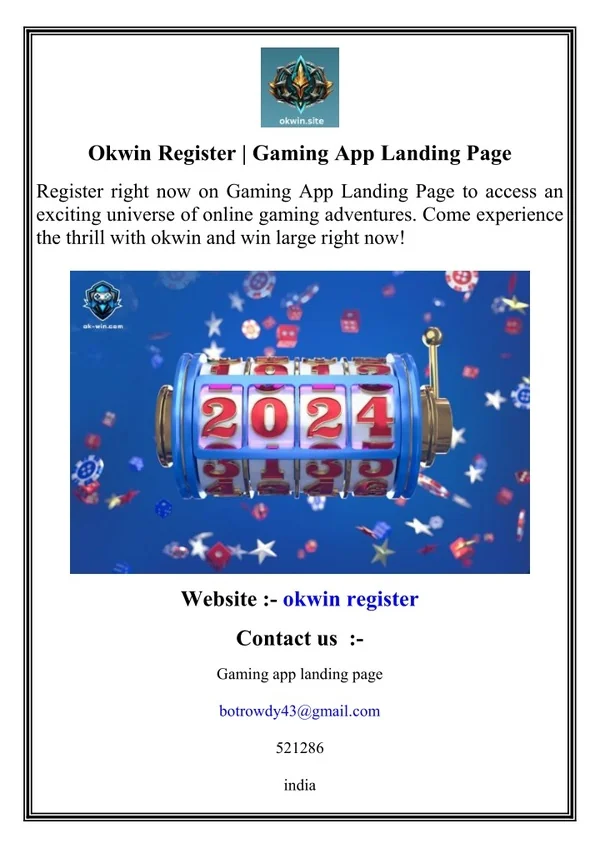 Okwin Register   Gaming App Landing Page