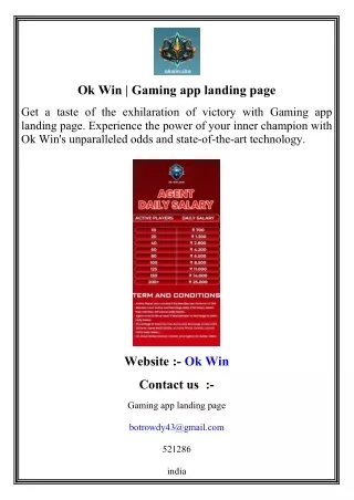 ok win gaming app landing page