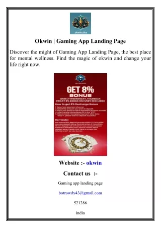 okwin gaming app landing page