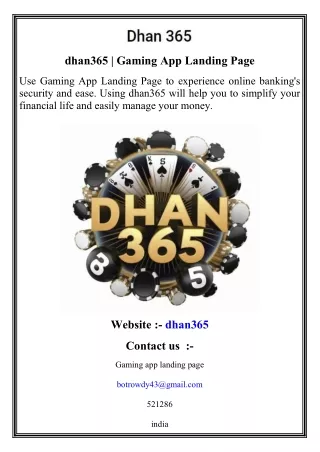 dhan365 gaming app landing page