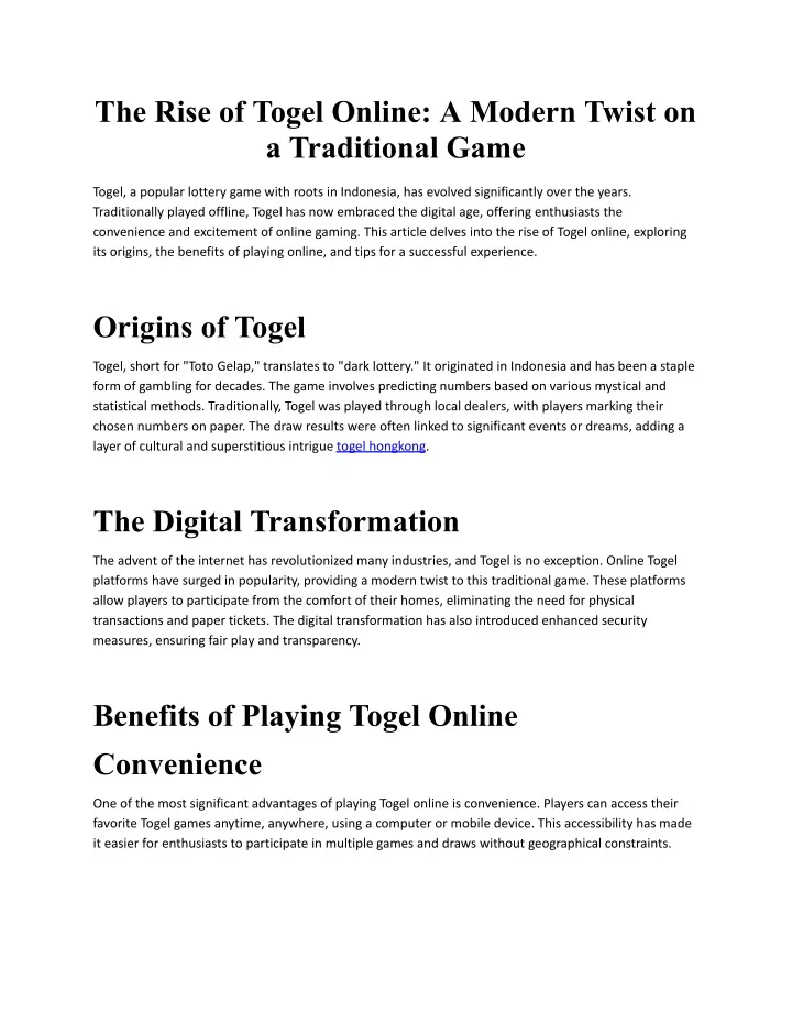 the rise of togel online a modern twist