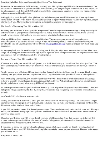 Transform IRA to Gold: Secure Your Retired life