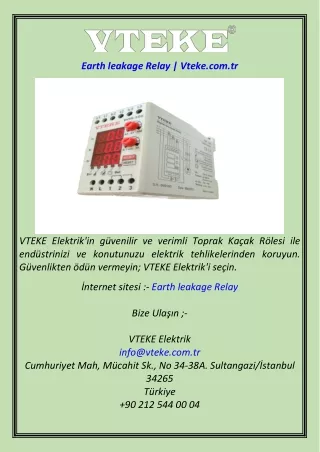 Earth leakage Relay  Vteke.com.tr
