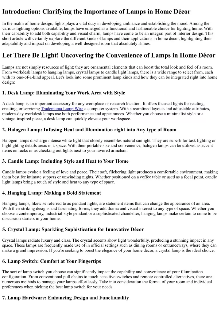 introduction clarifying the importance of lamps