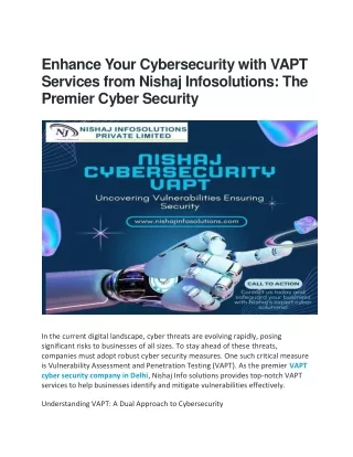 Enhance Your Cybersecurity with VAPT Services from Nishaj Infosolutions- The Premier Cyber Security
