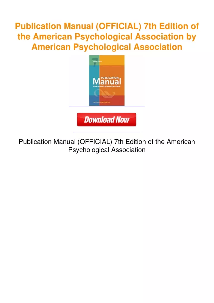 PPT - Publication Manual (OFFICIAL) 7th Edition of the American ...