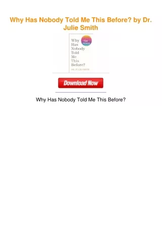 Why Has Nobody Told Me This Before? by Dr. Julie Smith