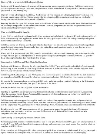 Discover Why to Invest in Gold IRA|Protected Future