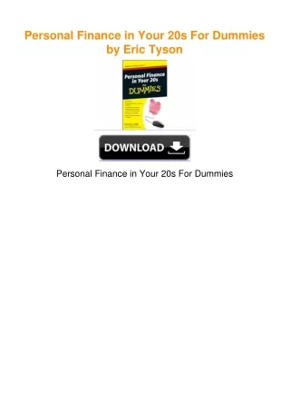 Personal Finance in Your 20s For Dummies by Eric Tyson