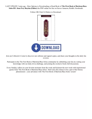 PDF [DOWNLOAD] The First Book of Baritone/Bass Solos By  Joan Frey Boytim (Edito