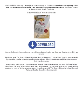 PDF [Download] The Heart of Hospitality: Great Hotel and Restaurant Leaders Shar