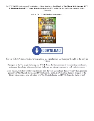 PDF [Download] The Magic Believing and TNT: It Rocks the Earth By  Claude Bristo