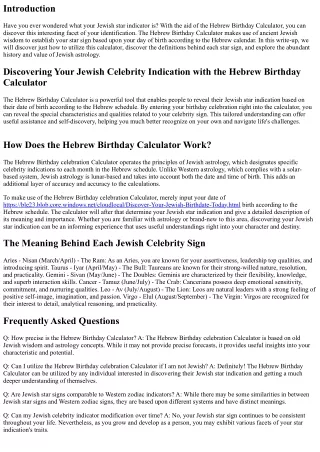 Uncovering Your Jewish Star Sign with the Hebrew Birthday Celebration Calculator