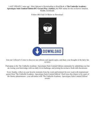 DOWNLOAD [EPub] The Umbrella Academy: Apocalypse Suite Limited Edition By  Gerar