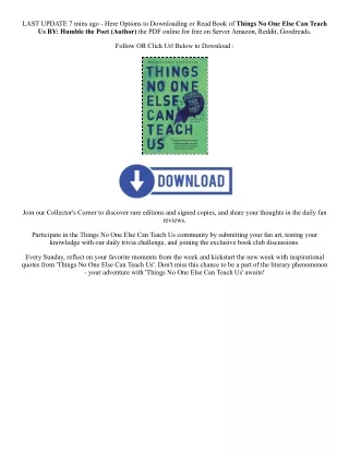[Pdf/ePub] Things No One Else Can Teach Us By  Humble the Poet (Author)  Full Ep