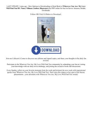 PDF [DOWNLOAD] Wherever You Are: My Love Will Find You By  Nancy Tillman (Author