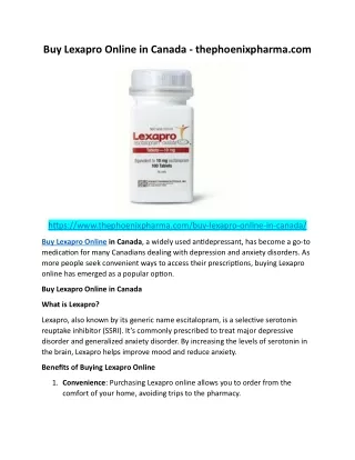 Buy Lexapro Online in Canada - thephoenixpharma.com