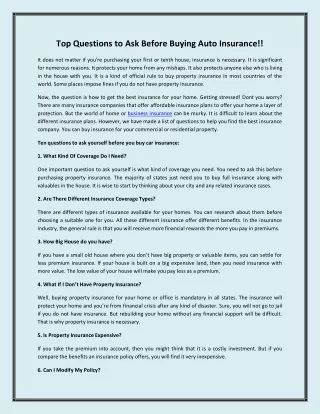 Top Questions to Ask Before Buying Auto Insurance