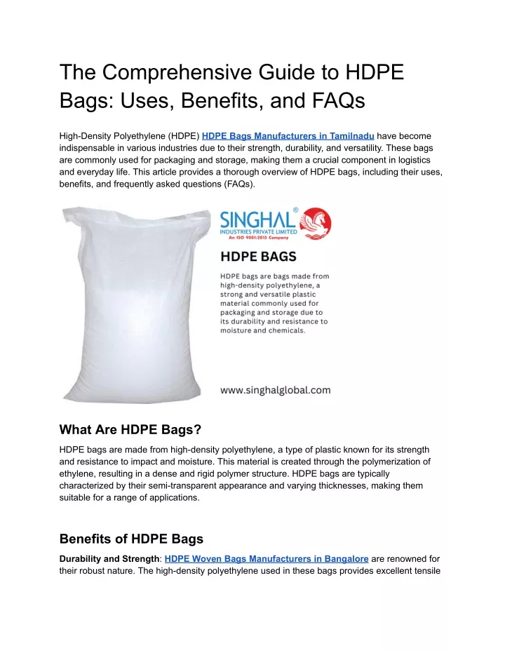 the comprehensive guide to hdpe bags uses