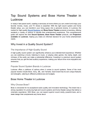 Top Sound Systems and Bose Home Theater in Lucknow
