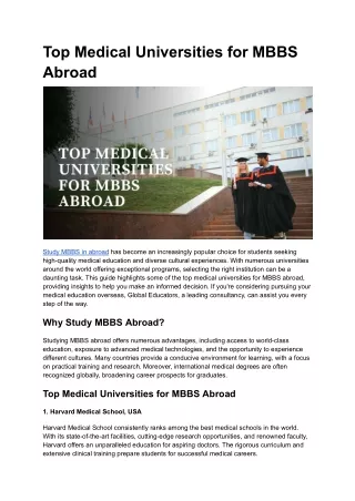 Top Medical Universities for MBBS Abroad