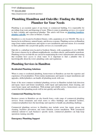 Plumbing Hamilton and Oakville Finding the Right Plumber for Your Needs