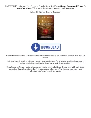 DOWNLOAD [EPub] Love's Executioner By  Irvin D. Yalom (Author)  Full Episode