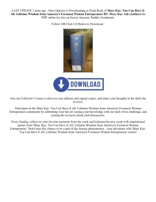Download PDF Mary Kay: You Can Have It All: Lifetime Wisdom from America's Forem
