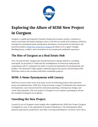 Exploring the Allure of M3M New Project in Gurgaon