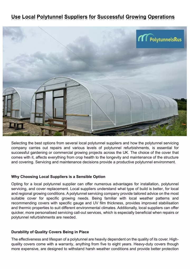 use local polytunnel suppliers for successful