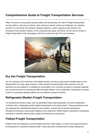 Comprehensive Guide to Freight Transportation Services