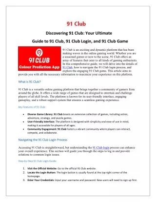 Your Ultimate Guide to 91 Club, 91 Club Login, and 91 Club Game