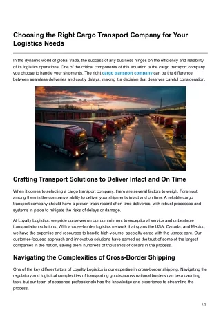 -Choosing the Right Cargo Transport Company for Your Logistics Needs