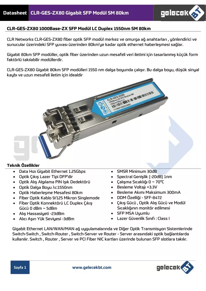 datasheet clr ges zx80 gigabit sfp mod l sm 80km