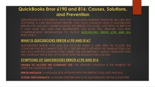 quickbooks error 6190 and 816 causes solutions and prevention
