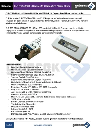 CLR-TGS-ZR80 10Gbase-ZR 10Gbps SFP Modül 80km