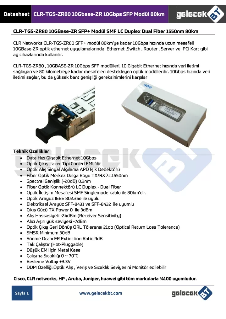 datasheet clr tgs zr80 10gbase zr 10gbps