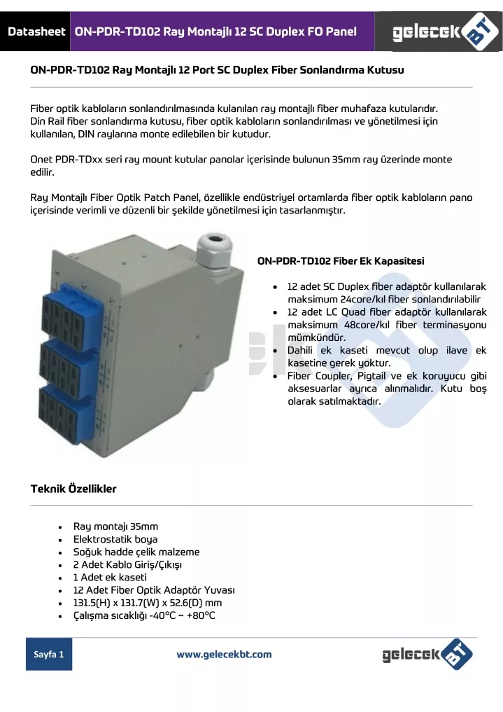 datasheet on pdr td102 ray montajl 12 sc duplex