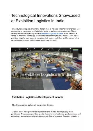 Technological Innovations Showcased at Exhibition Logistics in India
