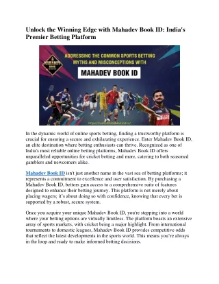 Unlock the Winning Edge with Mahadev Book ID India's Premier Betting Platform