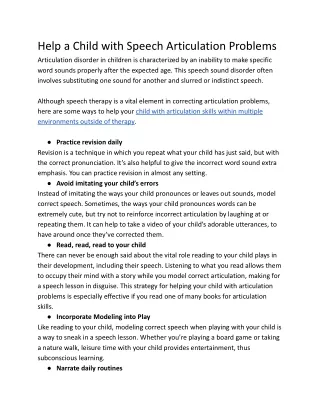 help a child with speech articulation problems