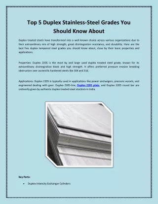 Top 5 Duplex Stainless-Steel Grades You Should Know About