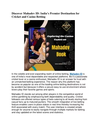 Discover Mahadev ID India’s Premier Destination for Cricket and Casino Betting
