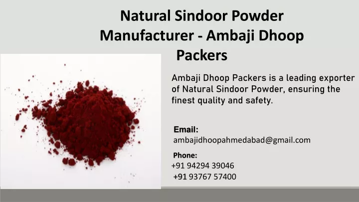 natural sindoor powder manufacturer ambaji dhoop