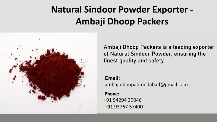 natural sindoor powder exporter ambaji dhoop