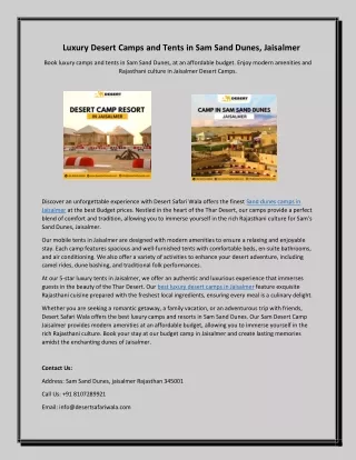 Luxury Desert Camps and Tents in Sam Sand Dunes, Jaisalmer